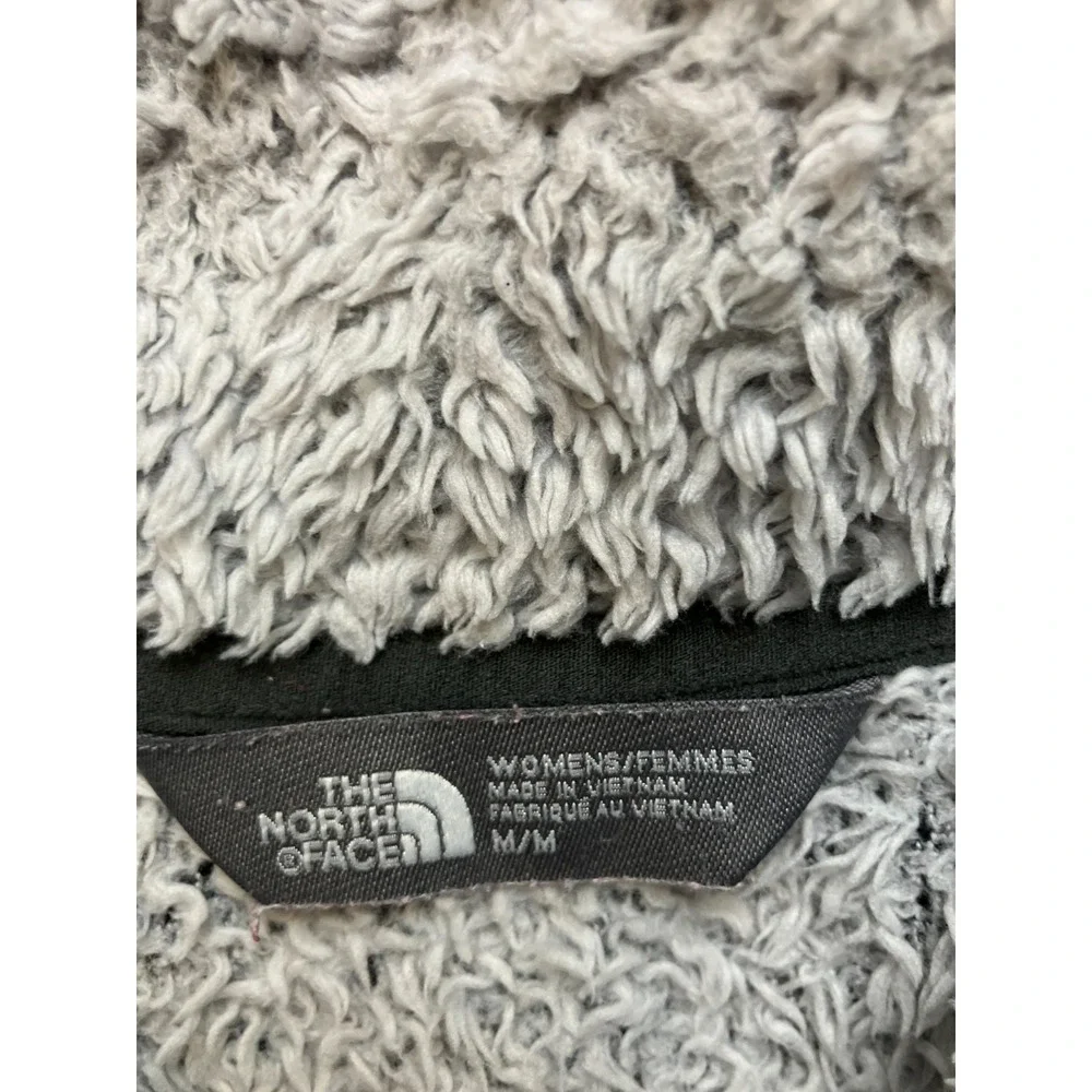 The North Face Furry Fleece Jacket Women Medium Gray Teddy Soft Mock Neck Zip Up